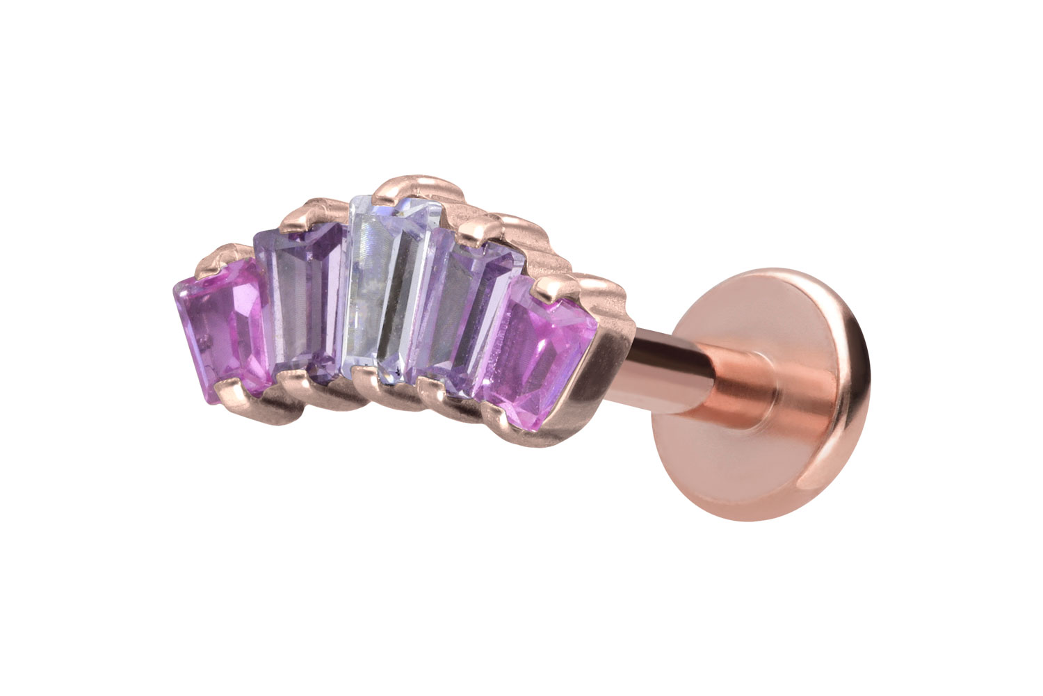 Titan Labret Piercing mit Innengewinde 5 EINGEFASSTE KRISTALLRECHTECKE